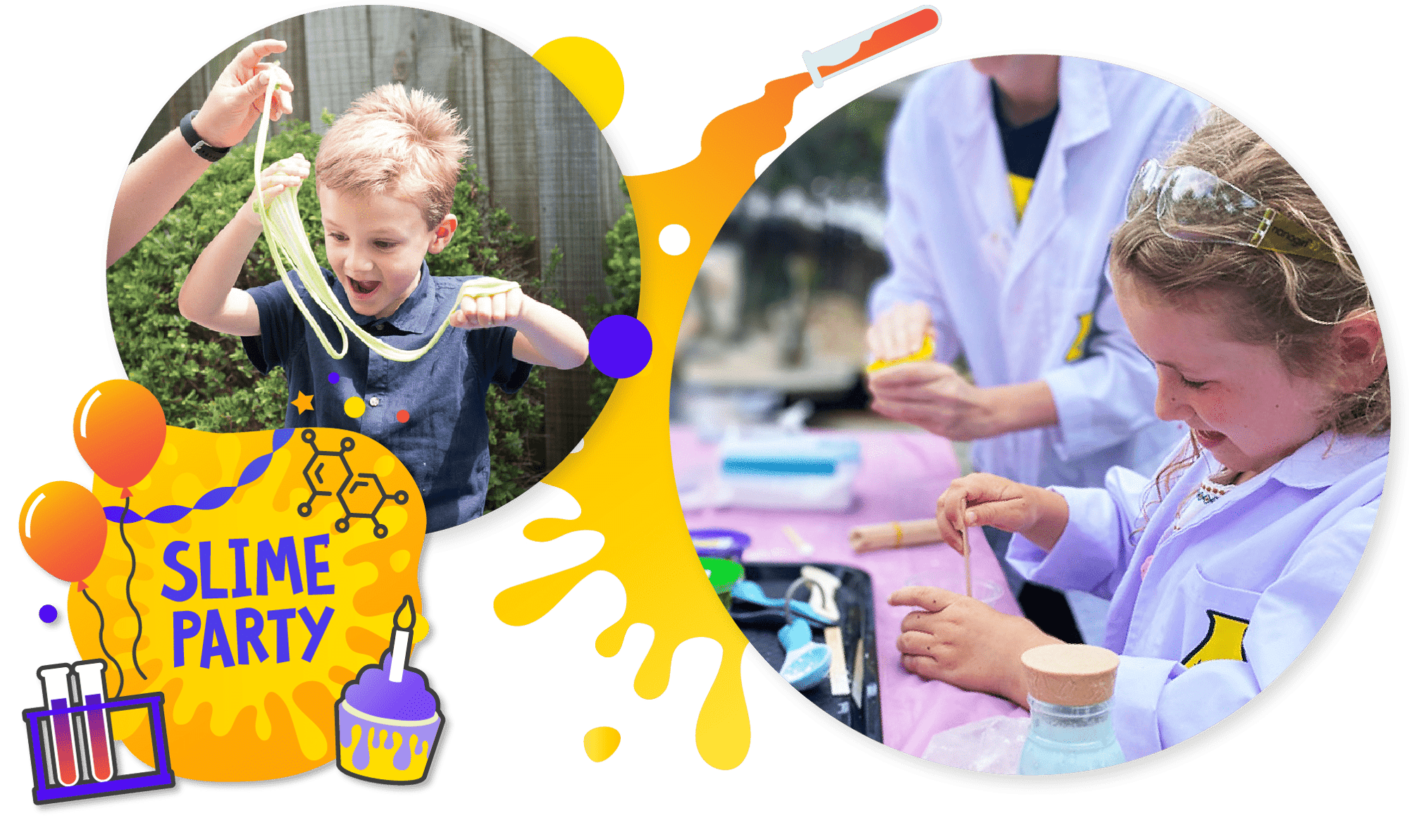 Kids having a blast at nanogirl slime science birthday parties