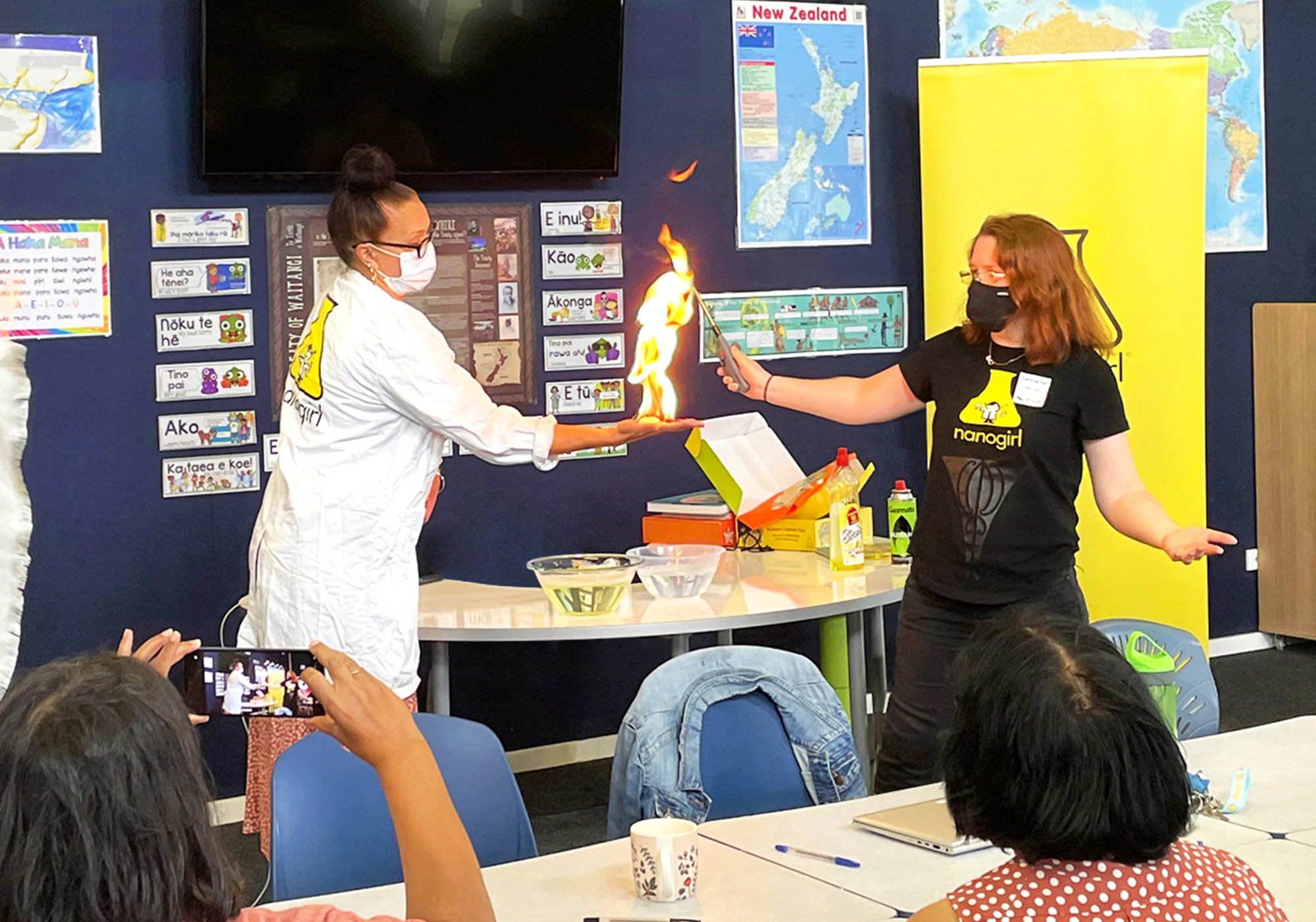 teacher professional development session with hand on fire experiment